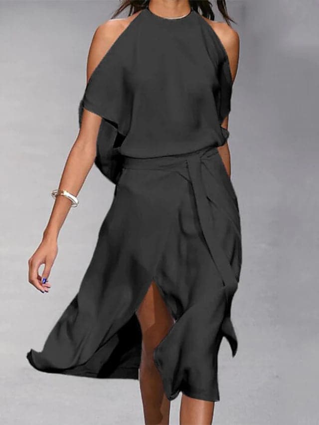 Wrap Dress - Women's Off-Shoulder Midi Summer Dress-Grace Aura