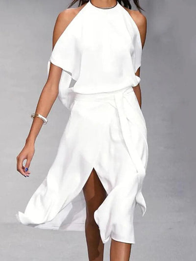 Wrap Dress - Women's Off-Shoulder Midi Summer Dress-Grace Aura