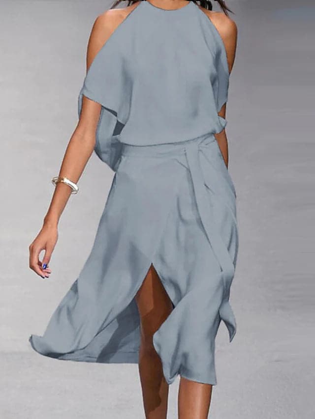 Wrap Dress - Women's Off-Shoulder Midi Summer Dress-Grace Aura