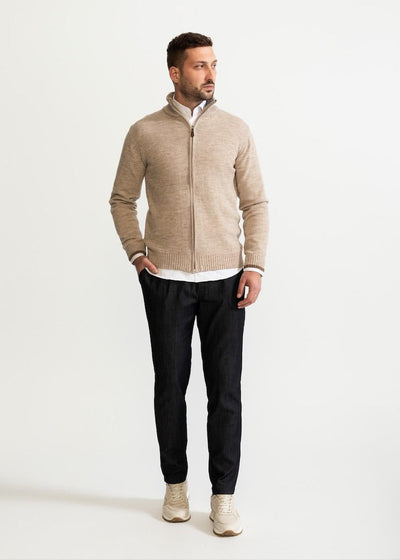 Zip-Up Cardigan - Men's Full-Zip Knitted Cardigan Sweater-Grace Aura