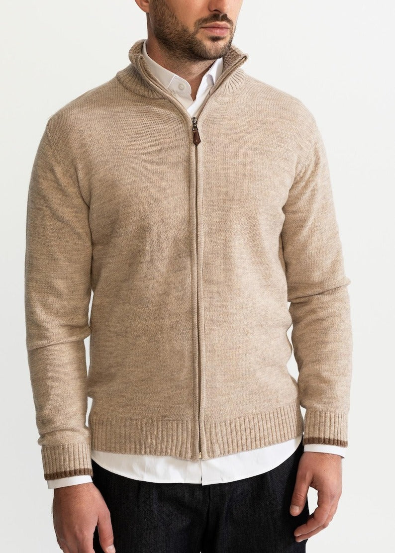 Zip-Up Cardigan - Men's Full-Zip Knitted Cardigan Sweater-Grace Aura