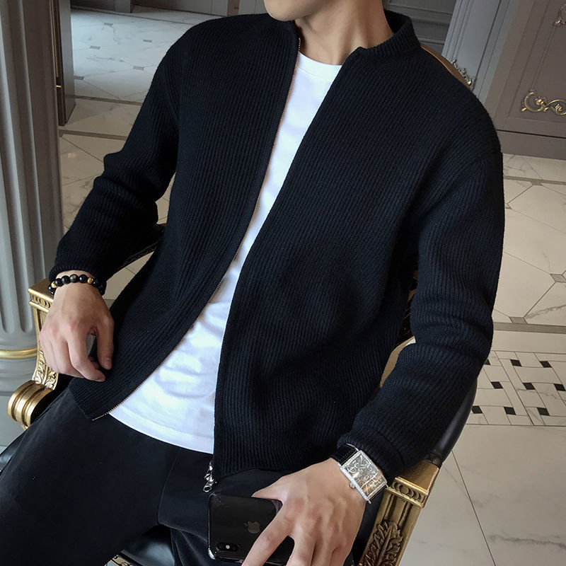 Zip-Up Cardigan | Rib Knit | Full Zip | Knitted Cardigan | Men's Cardigan-Grace Aura