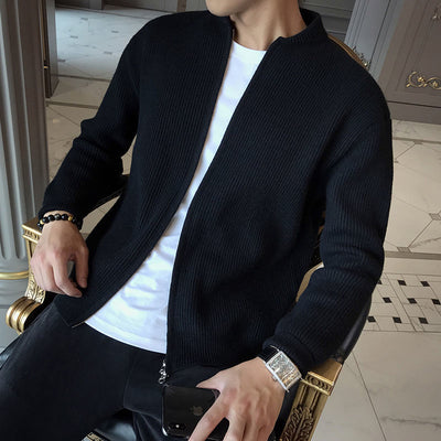 Zip-Up Cardigan | Rib Knit | Full Zip | Knitted Cardigan | Men's Cardigan-Grace Aura