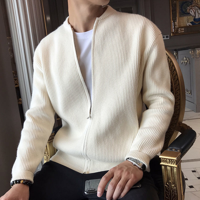 Zip-Up Cardigan | Rib Knit | Full Zip | Knitted Cardigan | Men's Cardigan-Grace Aura