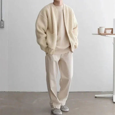 Zip-Up Cardigan - Warm - Chunky - Knit Cardigan - Men's Knitwear-Grace Aura