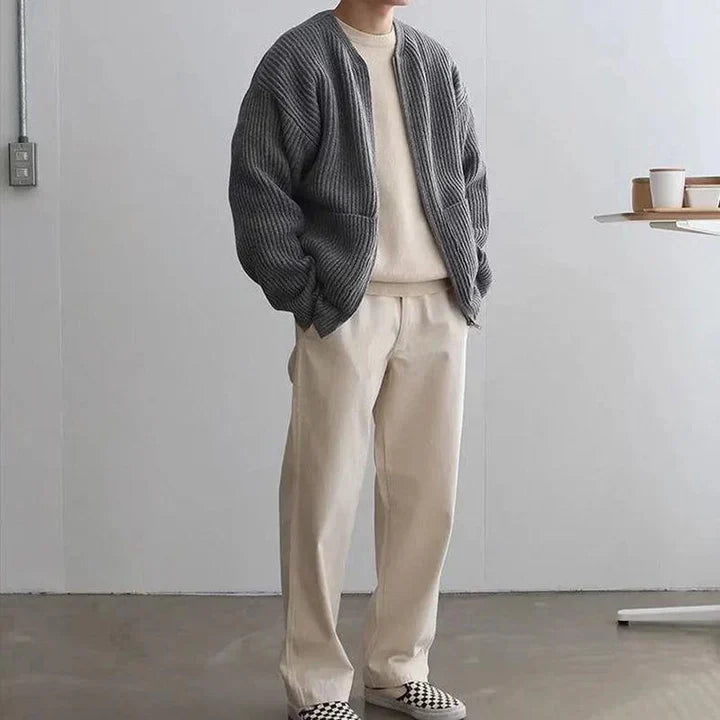 Zip-Up Cardigan - Warm - Chunky - Knit Cardigan - Men's Knitwear-Grace Aura