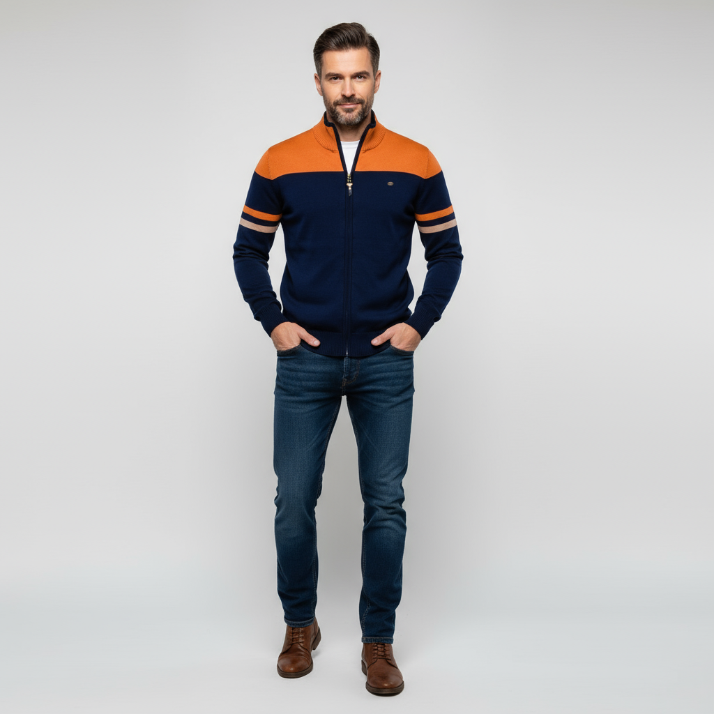 Zip-Up Sweater | Casual | Knitted | Zip-Up Cardigan | Men's Cardigan-Grace Aura