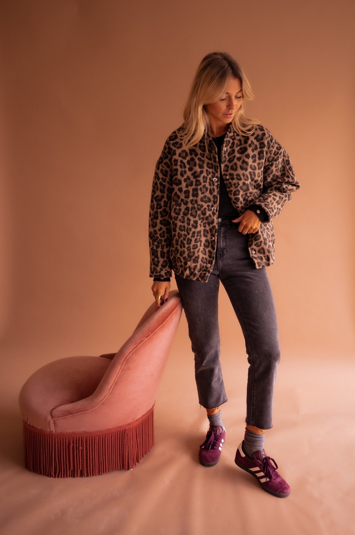 Leopard Jacket - Women's Oversized Bomber Jacket with Leopard Print 