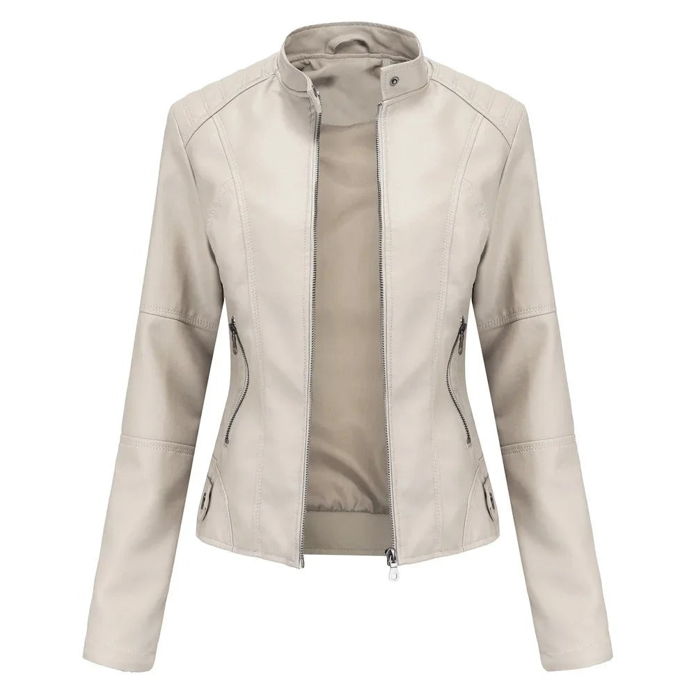 Leather Jacket - Slim Fit - Zip-Up - Leatherette Jacket - Women's Jacket