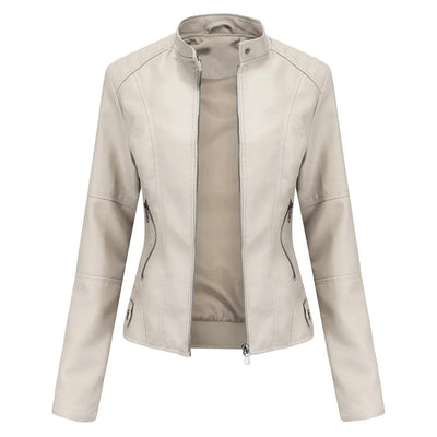 Leather Jacket - Slim Fit - Zip-Up - Leatherette Jacket - Women's Jacket