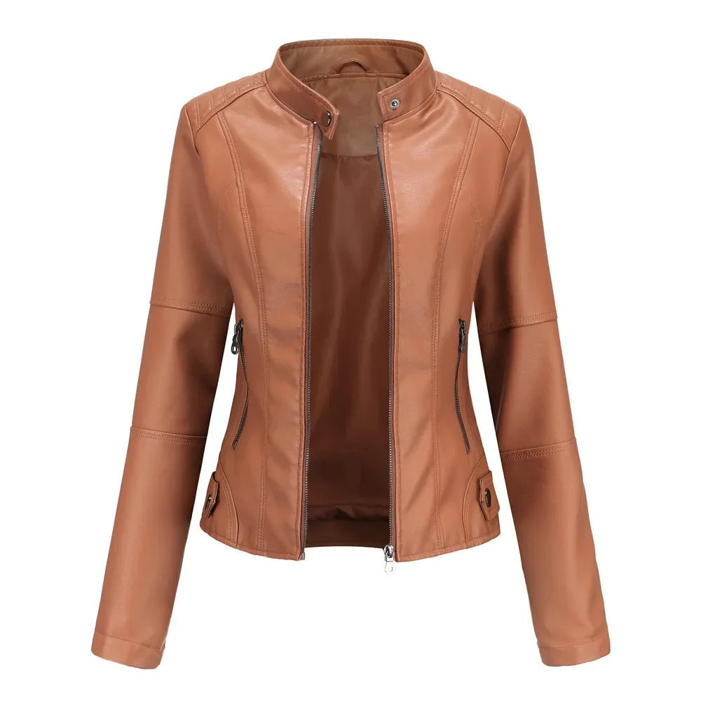 Leather Jacket - Slim Fit - Zip-Up - Leatherette Jacket - Women's Jacket